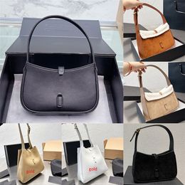 LE 5 A 7 Hobo-Tasche aus Wildleder-Glattleder, Handtasche oben offen, mit ikonischem Hakenverschluss, Unterarmtasche für Damen, Metall-Hardware, Umhängetaschen, modische Handtaschen, Geldbörse