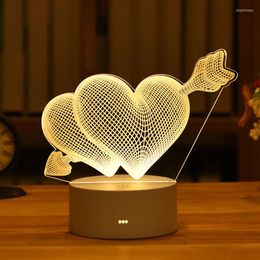 Night Lights Heart Love Acrylic 3D Light USB DIY Kids Bedroom Lamp Nightlight For Valentine's Day Decor Christmas Wedding Gifts
