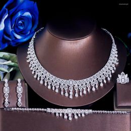 Necklace Earrings Set ThreeGraces 4 PCS Shiny Full Cubic Zirconia Luxury Dubai Nigerian Wedding Bridal Party Dinner For Women TZ728