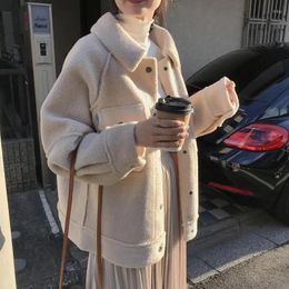 Women's Fur Women Imitation Lamb Wool Jacket Female Loose Plush Coat Shirt Fashion Autumn And Winter Small Grain Fleece