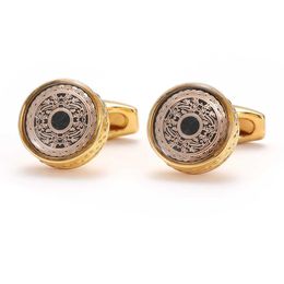 Men Cufflinks Gold Round Buttons Fashion Personality Pattern Formal Casual Dress Shirt Wedding Cuff Links Gifts