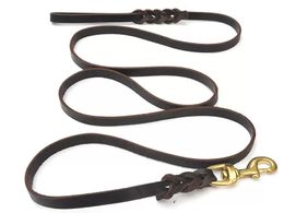 Top Quality Cowhide Large Dog Braided Genuine Leather Leashes Pet Dogs Walking Training Leads