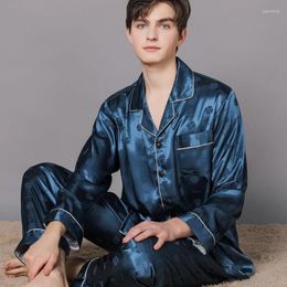 Men's Sleepwear Men's Lightweight Satin Pyjamas Long Sleeve Home Suit Silk Large Size Homewear For Men Pyjamas Soft Lounge Set