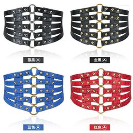 Belts Brand Design Vintage Metal Ring Belt Gold Ladies Women Female Fashion Rivet Wide Waist Elastic 5 Straps PU BeltBelts