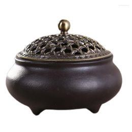 Fragrance Lamps 50LB Round Ceramic Censer Classical Incense Burner With Cover Porcelain Coil