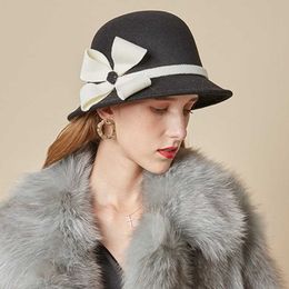 Beanie/Skull Caps Fashion Flower Fedora Luxury Party Felt Basin Hat For Winter Autumn Warm Elegant British Lady Dome Retro Wool Fisherman Cap T221013