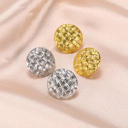 Stud Earrings Button For Women Girls Gold Silver Hollow Stainless Steel Round Braided Minimalist Fashion Jewellery Gift