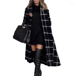 Women's Wool Women's & Blends Coat Women Full X-Long Plaid Have Sashes Hooded Loose Regular European And American Autumn Winter Woollen