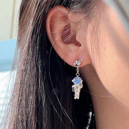 Dangle & Chandelier Fashion Astronaut Planet Asymmetric Drop Earrings For Women Blue Opal Earring Geometric Boucle Oreille Fine Jewellery Bijoux
