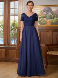 Mother of the Bride dresses Chiffon V-neck short sleeves length on the floor lace elegance more size NEW IN
