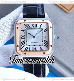 TWF Santo Myota 8215 Automatische Herren Watch W2SA0017 Weißes Zifferungsdatum Zwei -Ton -Rosé -Gold -Hülle schwarzer Ledergurt 39,5 mm Gents Uhren TimeZoneWatch E270A3