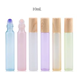 300pcs Wood grain cap Gemstone roller Ball bottles 10ml Bright Colour Empty glass Essential Oil bottle 3ml 5ml