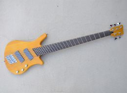 5 Strings Light Yellow Electric Bass Guitar with Rosewood Fretboard Slanted Frets