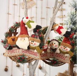 29cm Christmas Wreath Cane Ring Simulation Cotton Door Hanger Xmas Decoration Elderly Snowman Elk Vine Ring Pendant BBB16366