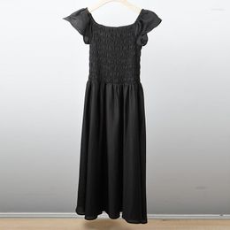 Casual Dresses Women Ruffles Sleeveless Midi Summer Dress Square Collar Tencil High Waist Tunic Black French