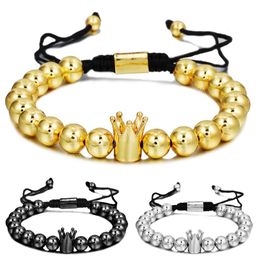 Luxury Bracelet 2023 Crown Handmade Braided Gold Colour Beaded Bracelets 8mm Copper Bead Charm Bracelet Adjustable Trendy Jewellery