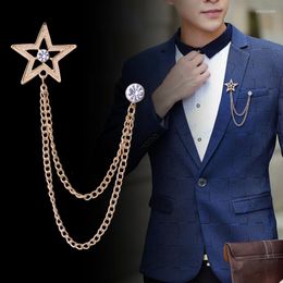 Brooches Fashion Rhinestone Gold Silver Star Brooch Tassel Chain Lapel Pin And Suit Shirt Badge Corsage Men Accessories Gifts