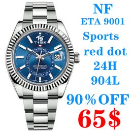 NF DR Luxury Mens Female Sports Watch Sky Dwe Red Dot 24H ETA 9001 Automatic Mechanical Multifunction Watch 316L 904L Watches Dual Time Zone Luminous Waterproof 50M