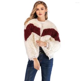 Women's Fur Women Faux Coat Autumn Winter Fluffy Warm Jackets Long Sleeve Patchwork Casual Outerwear Ladies Chic Lamb Overcoat