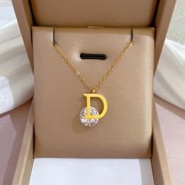 Bling Stainless Steel Letter Pendant Necklace 18K Real Gold Plated Classic Jewellery