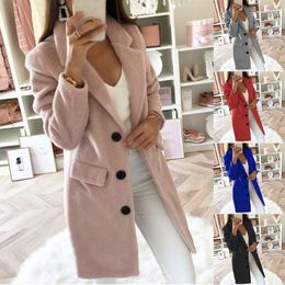Women's Wool Women's & Blends Women Coat Winter Long Ladies Jackets Plus Size 5XL Casual Solid Pink Blend Female Outerwear Jacket