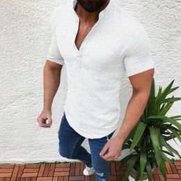 Men's T Shirts Summer Shirt Blouse Top Solid Cotton Linen Casual Simple Tee Short Sleeve Loose Button Men Tops