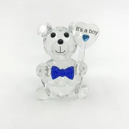 20PCS Baby Boy Shower Favours Crystal Bear with Blue Bowknots Perfect For Birthday Party Decorations Newborn Christening First Communion Gift