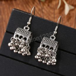 Retro Silver Colour Bell Alloy Dangle Earrings Carved Indian Jewellery For Women Earring Jewellery