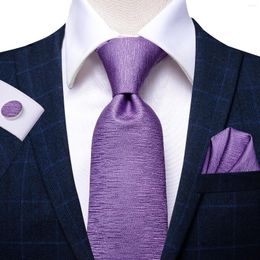 Bow Ties Hi-Tie Purple Solid Luxury Silk For Men Striped Hanky Cufflinks Set Men's Tie Gifts NeckTie Formal Business
