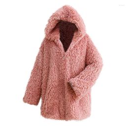 Cappotto da donna in pelliccia sintetica da donna, caldo, spesso, spesso, con cappuccio, soprabito con cappuccio, cardigan, taglie forti, donna Manteau