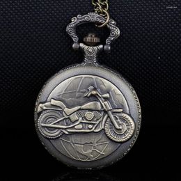 Pocket Watches Vintage Old Antique Motorcycle Quartz Watch Analogue Pendant Gift Clock With Necklace