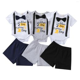 Clothing Sets Baby Boys Two-piece Clothes Set Letters Printed Pattern Romper And Solid Colour Shorts Black/ Grey/ Navy