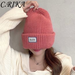 BeanieSkull Caps Huge Knitted Hat Women Winter Thicken Beanies Big Head Cold Lady Fashion Letter Warm Skullies Oversized 221013