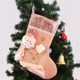 Christmas Decorations Gift Rose Gold Pink Socks Kids Favor Santa Claus Xmas Elk Snowman Bag Tree Decor Children Gift JNB16374