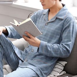 Men's Sleepwear Men's Pajama Sets Simple Long Sleeve Cotton Top Pant Leisure Outwear Soft Autumn Winter Plus Size Loungewear