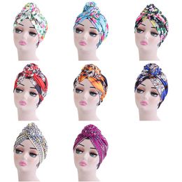 Braided African Pattern Flower Turban Hat Head Wrap Ladies Muslim Knotted Hijab Indian Hat Fashion Hair Accessories