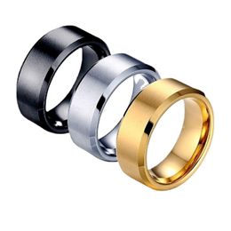 Classic Men Ring Titanium Steel 8MM Width Smooth Brushing Rings Silver Gold Simple Finger Ring Wedding Jewelry Gifts