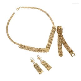 Necklace Earrings Set & Ethiopian Gold Butterfly Heart Pendants Necklaces Bracelet Bowknot Dangle For Women 3Pcs Bridal Wedding