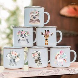 Mugs Cute Animal Letter Print Creative Glass Coffee Tea Cup Drinks Dessert Breakfast Milk Enamel Handle Drinkware Gifts