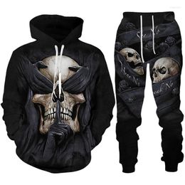 Men's Tracksuits Personality Skull 3D Print Men's Tracksuit Set Gothic Punk Hoodie Sweatshirt/Suit Cool Halloween Streetwear Clothes