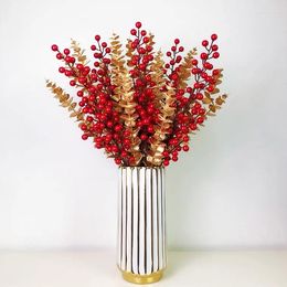 Decorative Flowers Big 5pcs/lot Artificial Plants Golden Eucalyptus Holly For Wedding Arch Flower Arrangement Home Decor Crafts