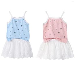 Clothing Sets Infant Born Baby Girls Two-piece Clothes Set Floral Printed Pattern Boat Neck Camisole And Skirt Blue/ Pink 0-18M