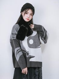 Women's Hoodies Autumn Harajuku Gothic Girls Grey Bagua Jacquard Embroidery Long Sleeve Top Fashion Punk Pullover Cool Girl