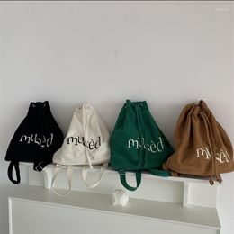 Backpack Hylhexyr Woman's Drawstring Simple Letter Embroidery Canvas Bag Portable Large Capacity Rucksack Student Bucket Bags