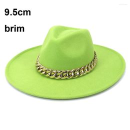 Berets Womens Wide Brim Fedora With Chain Buckle Felt Panama Hats Vintage Men Party Outdoor