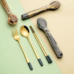 Dinnerware Sets 304 Stainless Steel Chopsticks Spoon Fork Set Cutlery Flatware Tableware Soup Portable Cultery With Box
