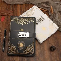 Pages Retro Notebook With Password Lock Thickened 100gsm Paper Pu Leather Cover Student Diary Handbook Stationery