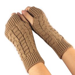 Needle Half Finger Gloves Women Winter Soft Warm Wool Fingerless Knitting Arm Glove Mittens Handschoenen Unisex Fingerless HZ 9