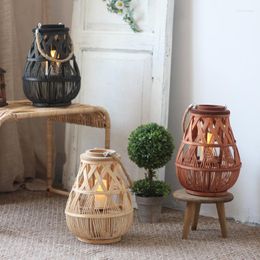 Candle Holders Handmade Rattan Candlestick Retro Desktop Ornament Lantern For Wedding El Garden Balcony Holder Home Decor