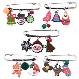Brooches Classic Christmas Brooch Candy Tree Socks Gloves Snowman Snowflake Santa Claus Alloy Plastic Pendant Needle Women Jewellery Gift